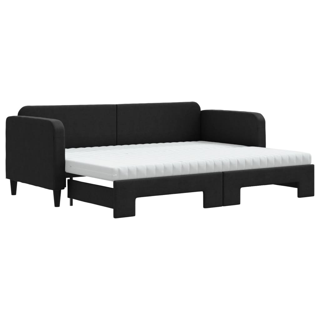 Daybed extendable with mattress black 80x200 cm fabric
