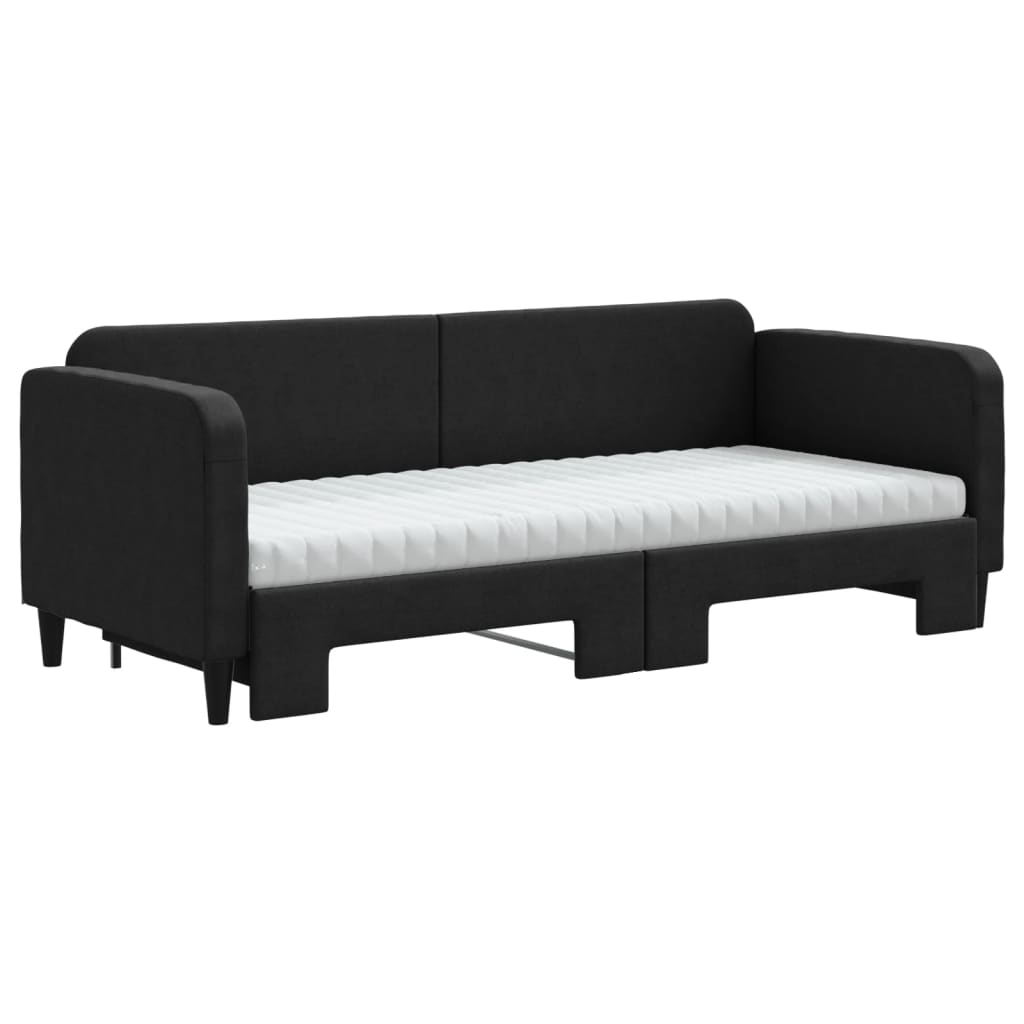 Daybed extendable with mattress black 80x200 cm fabric