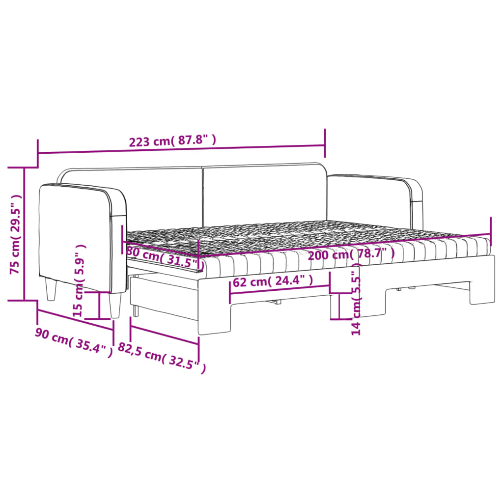Tagesbett Ausziehbar mit Matratzen Creme 80x200 cm Stoff