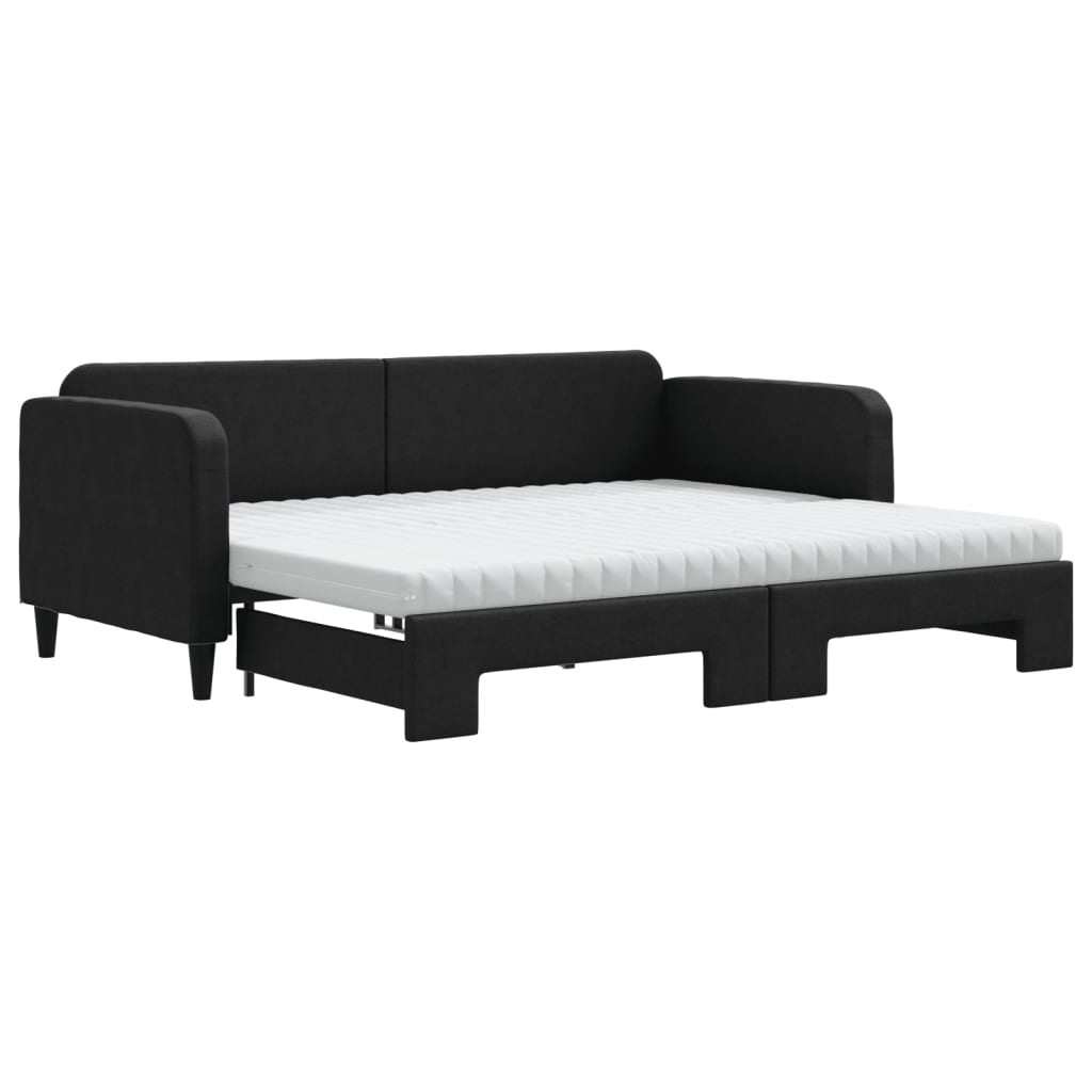 Daybed extendable with mattresses black 90x190 cm fabric