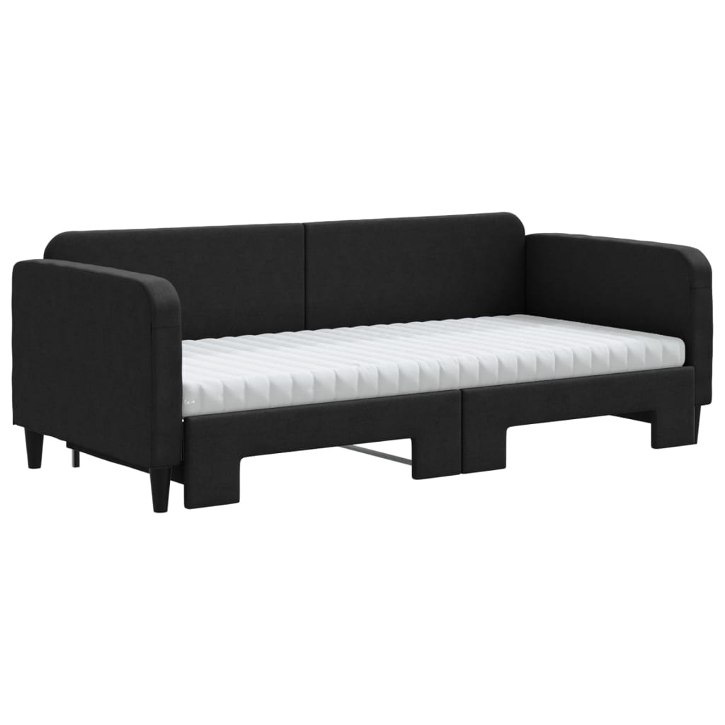 Daybed extendable with mattresses black 90x190 cm fabric