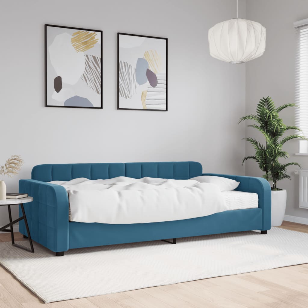 Daybed with mattress blue 100x200 cm velvet