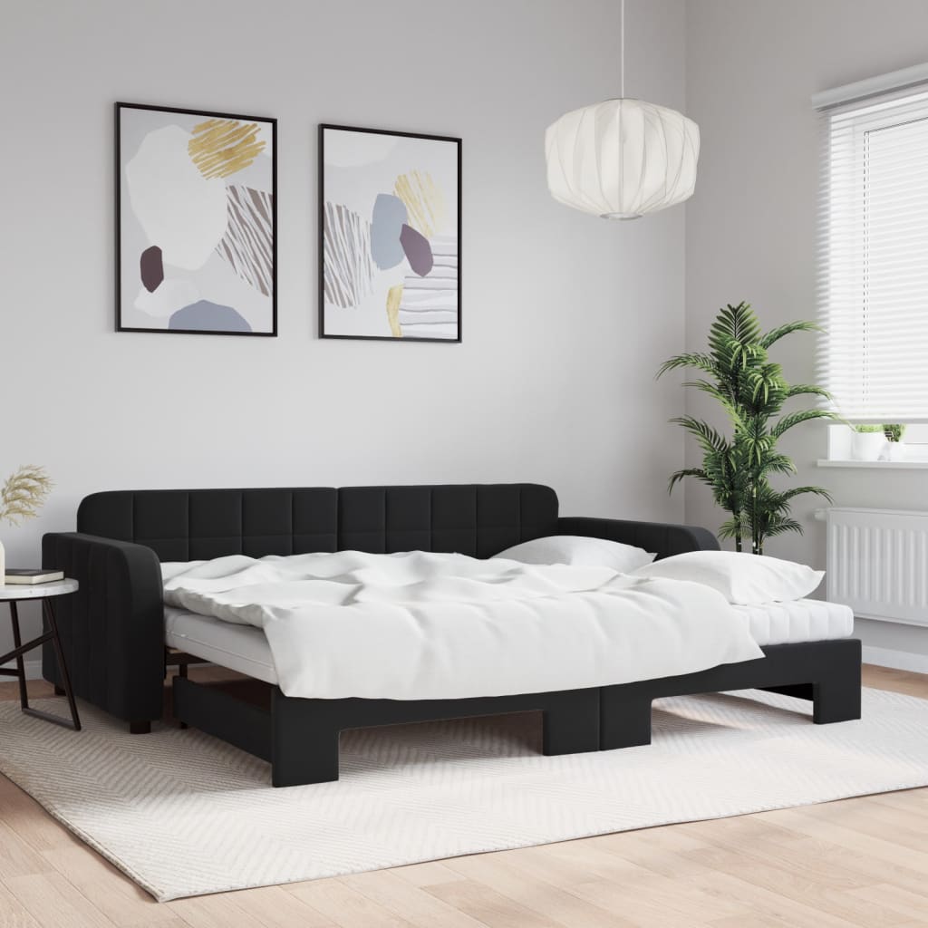 Daybed extendable with mattresses black 90x190 cm velvet