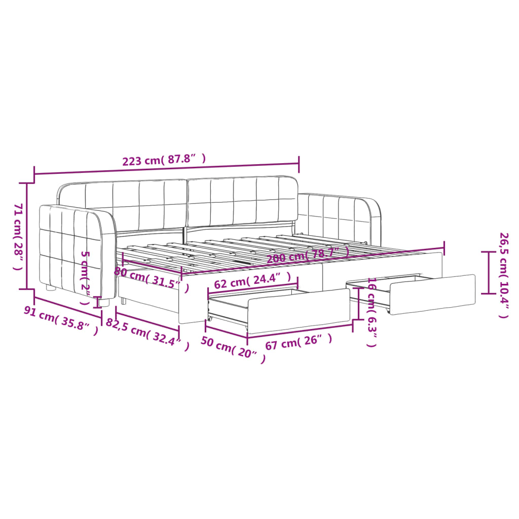 Tagesbett Ausziehbar mit Schubladen Dunkelgrau 80x200 cm Samt