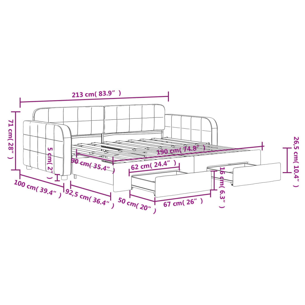 Tagesbett Ausziehbar mit Schubladen Dunkelgrau 90x190 cm Samt