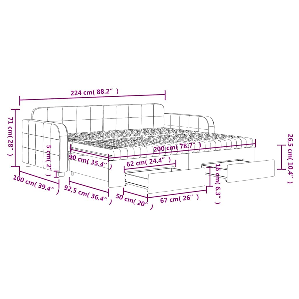 Tagesbett Ausziehbar mit Schubladen Dunkelgrün 90x200 cm Samt