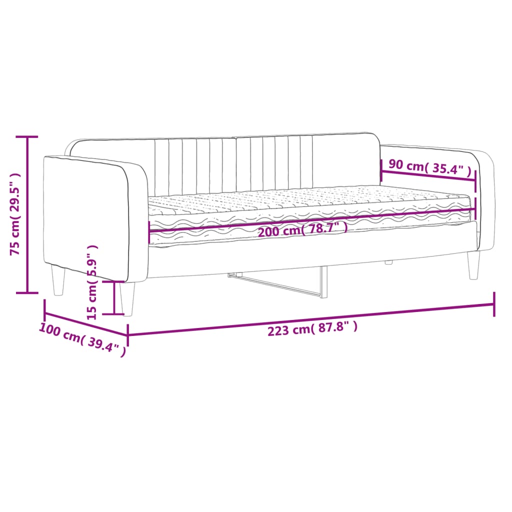 Tagesbett mit Matratze Dunkelgrau 90x200 cm Samt