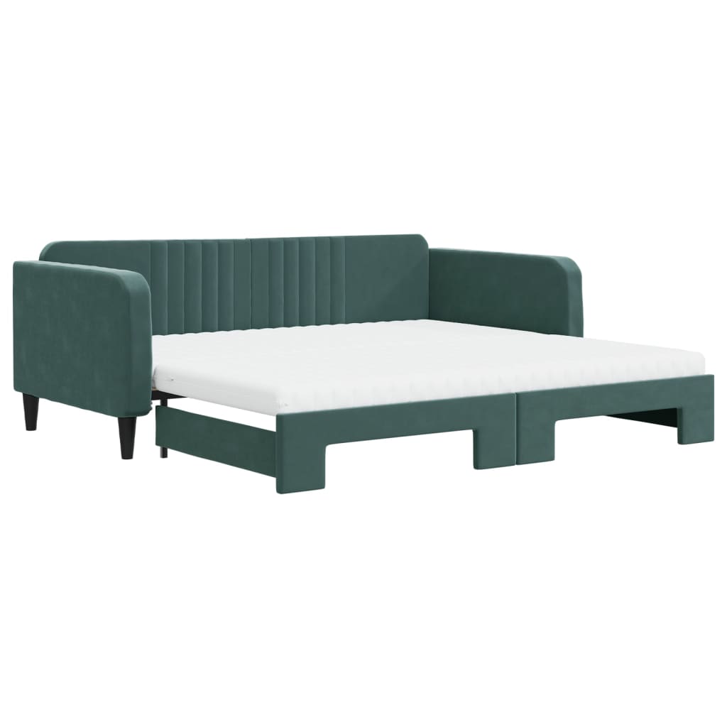 Tagesbett Ausziehbar mit Matratzen Dunkelgrün 100x200 cm Samt