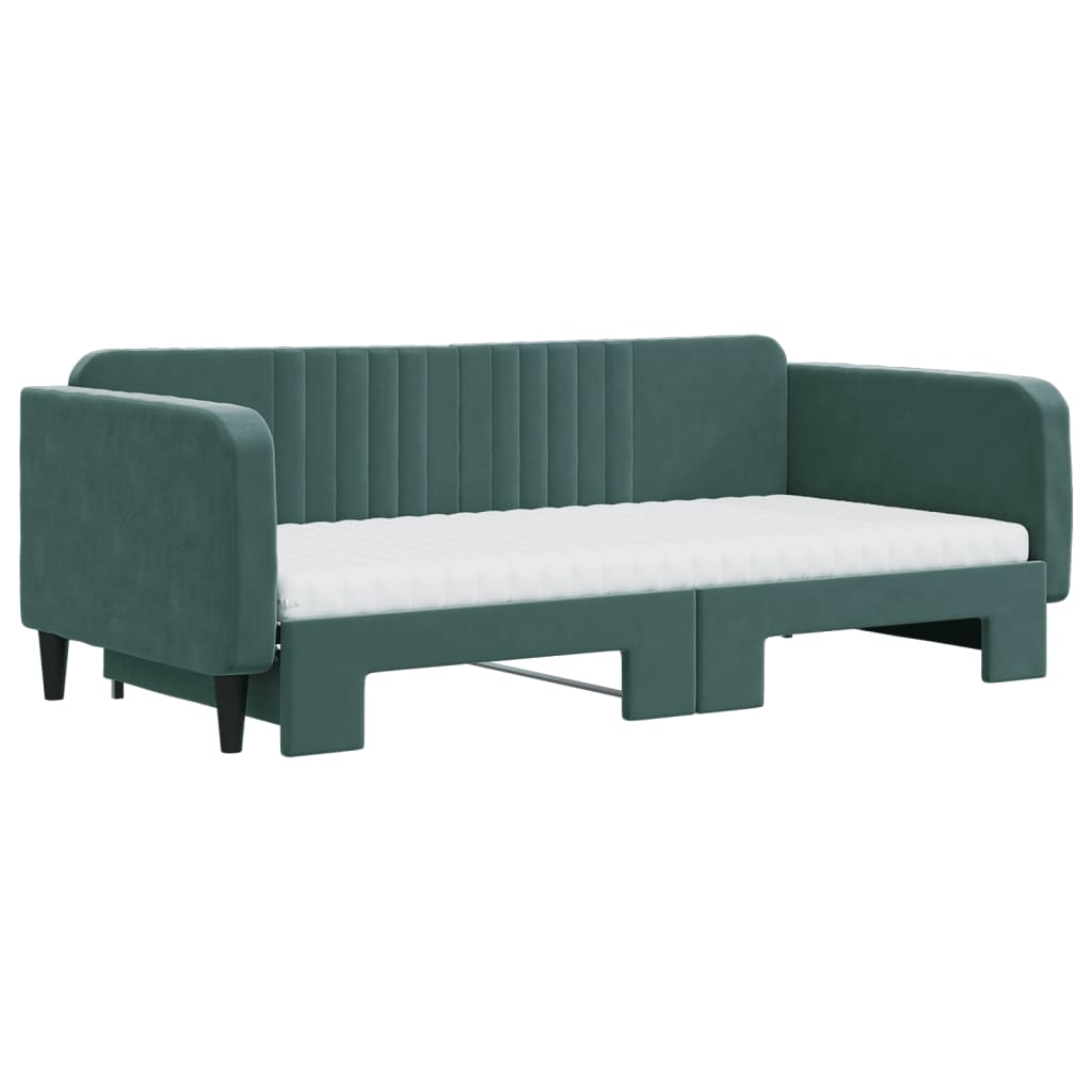 Tagesbett Ausziehbar mit Matratzen Dunkelgrün 100x200 cm Samt