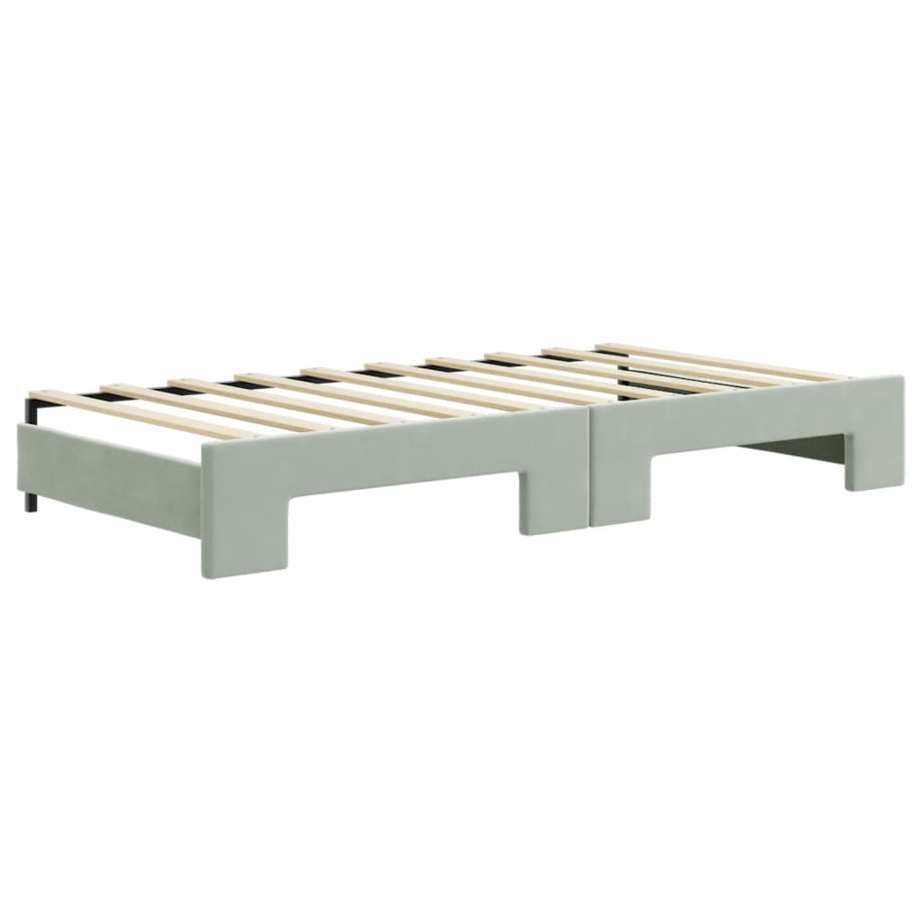 Lit de repos extensible avec matelas gris clair 90x190 cm velours