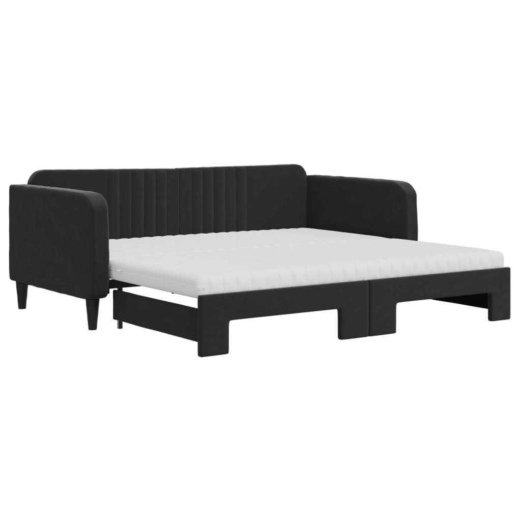 Daybed extendable with mattresses black 90x190 cm velvet