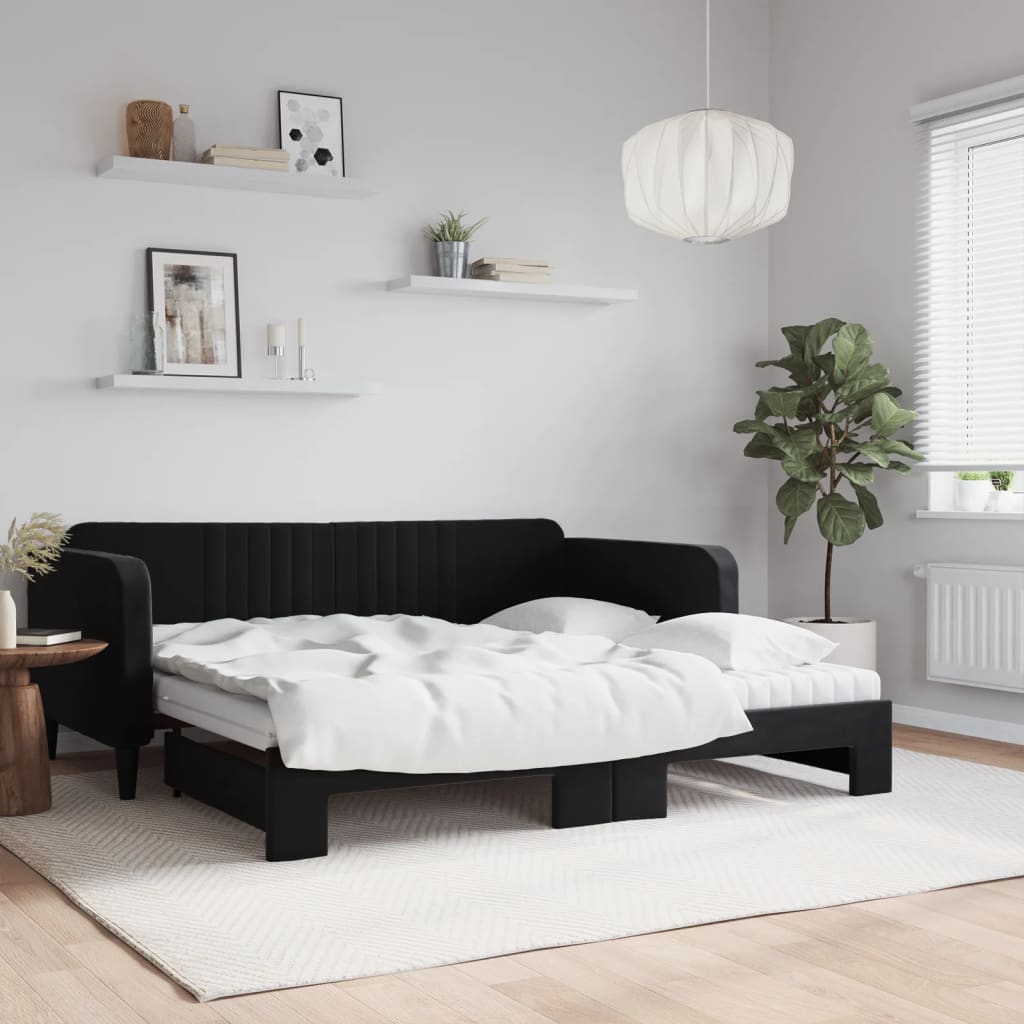 Daybed extendable with mattresses black 90x190 cm velvet