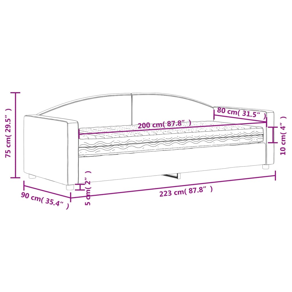Tagesbett mit Matratze Dunkelgrau 80x200 cm Stoff