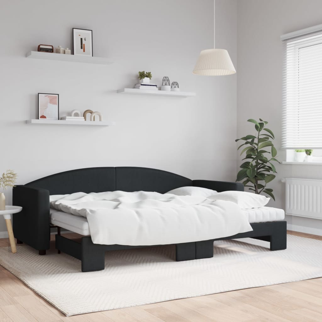 Daybed extendable with mattress black 80x200 cm fabric