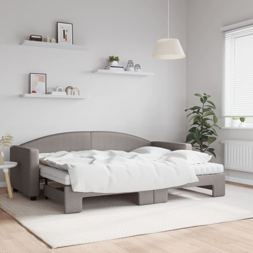 Daybed extendable with mattress taupe 80x200 cm fabric
