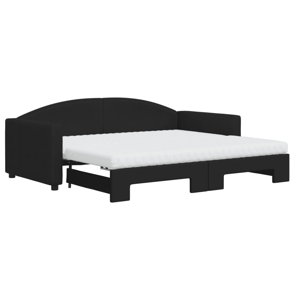 Daybed extendable with mattresses black 90x190 cm fabric