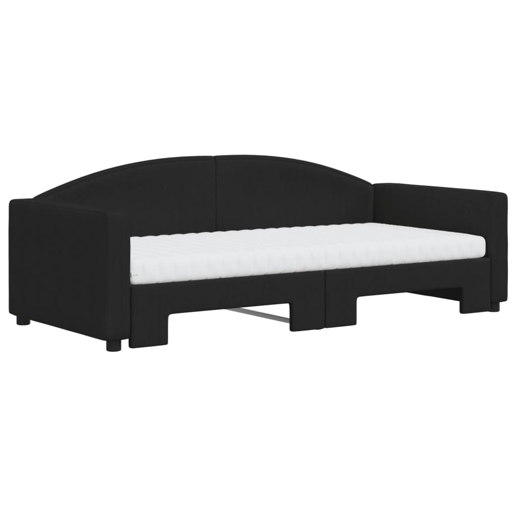 Daybed extendable with mattresses black 90x190 cm fabric