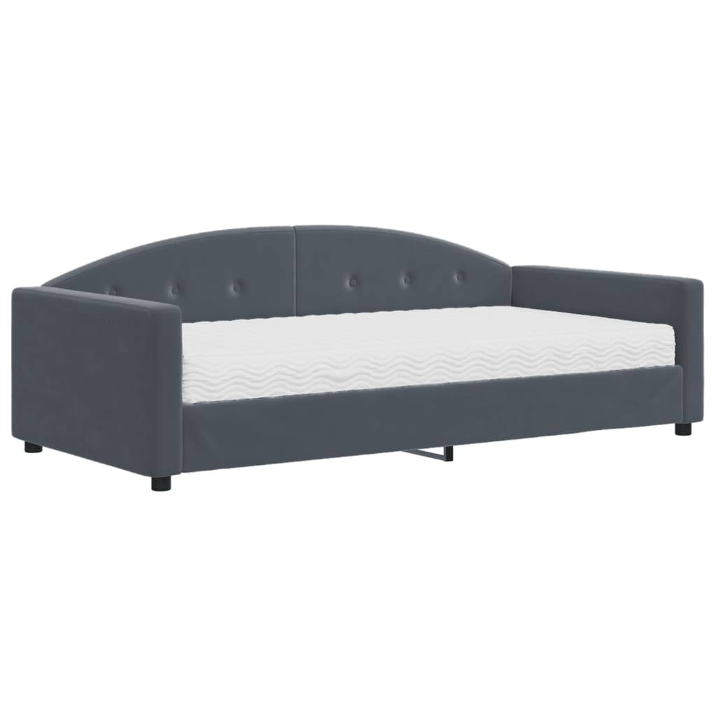 Daybed with mattress dark grey 100x200 cm velvet