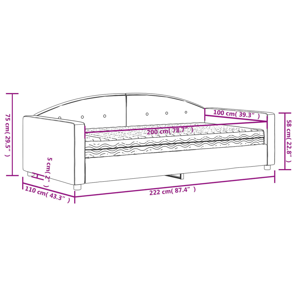 Daybed with mattress dark grey 100x200 cm velvet