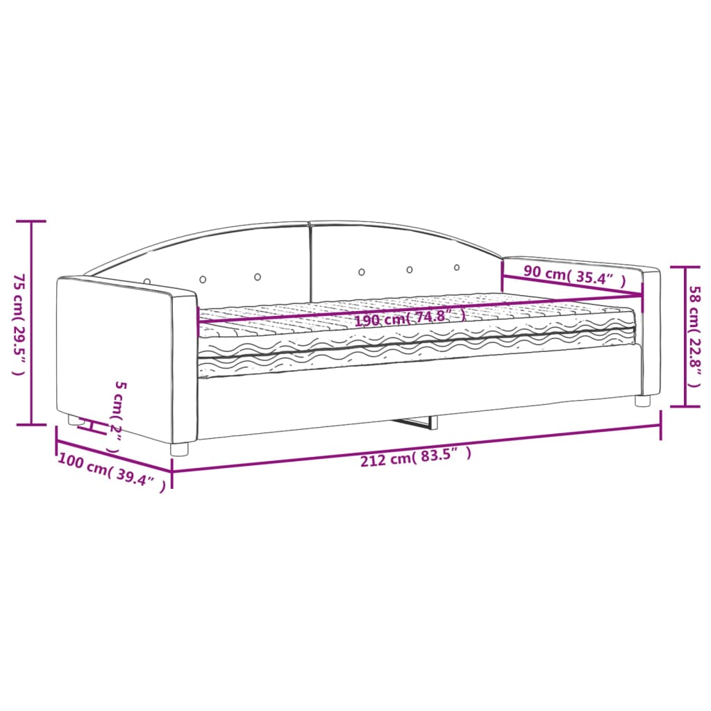 Tagesbett mit Matratze Dunkelgrau 90x190 cm Samt