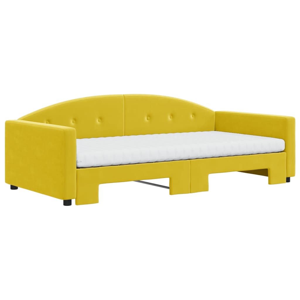Tagesbett Ausziehbar mit Matratzen Gelb 100x200 cm Samt