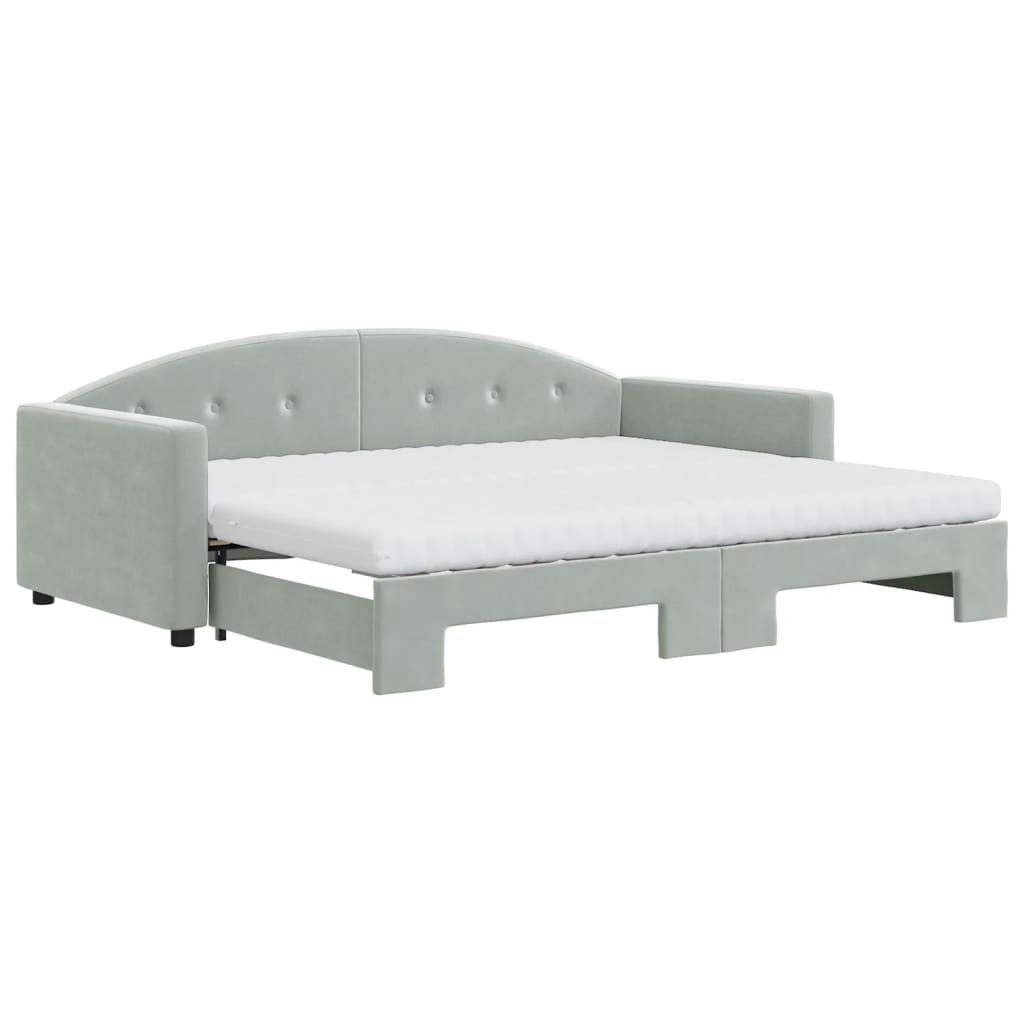 Daybed extendable with mattress light grey 90x190 cm velvet