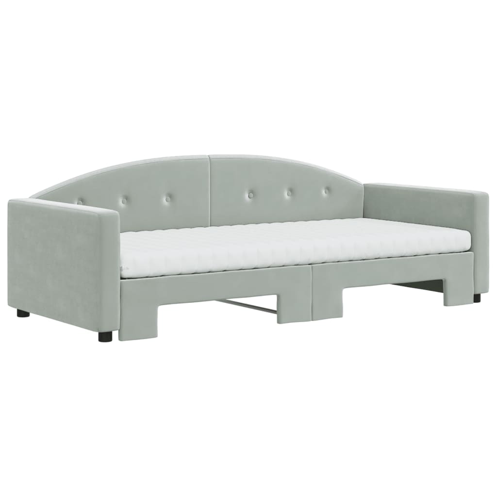 Daybed extendable with mattress light grey 90x190 cm velvet