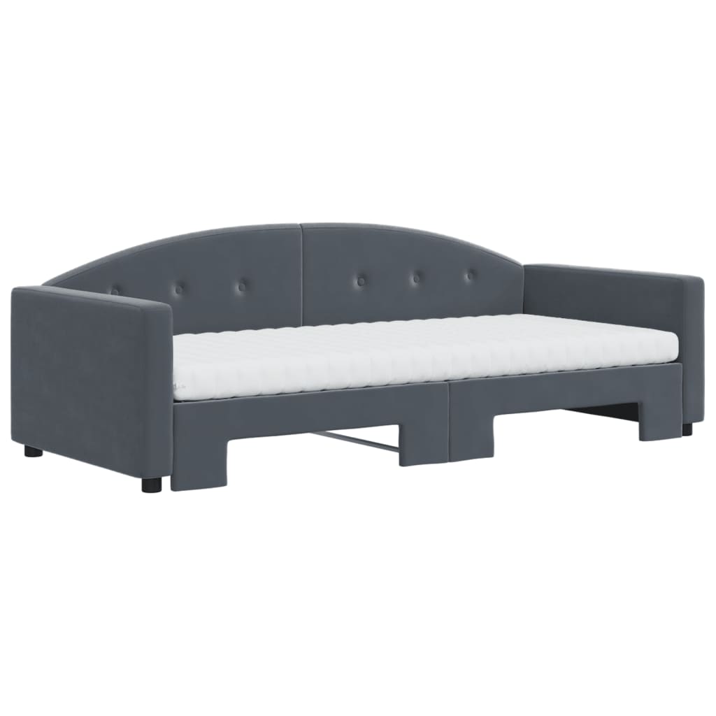 Lit de repos extensible avec matelas gris foncé 90x190 cm velours