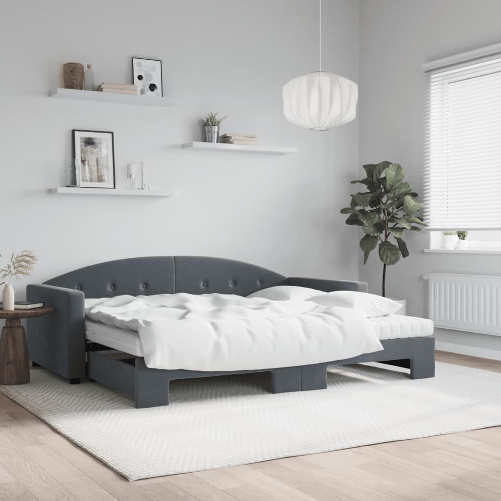 Lit de repos extensible avec matelas gris foncé 90x190 cm velours