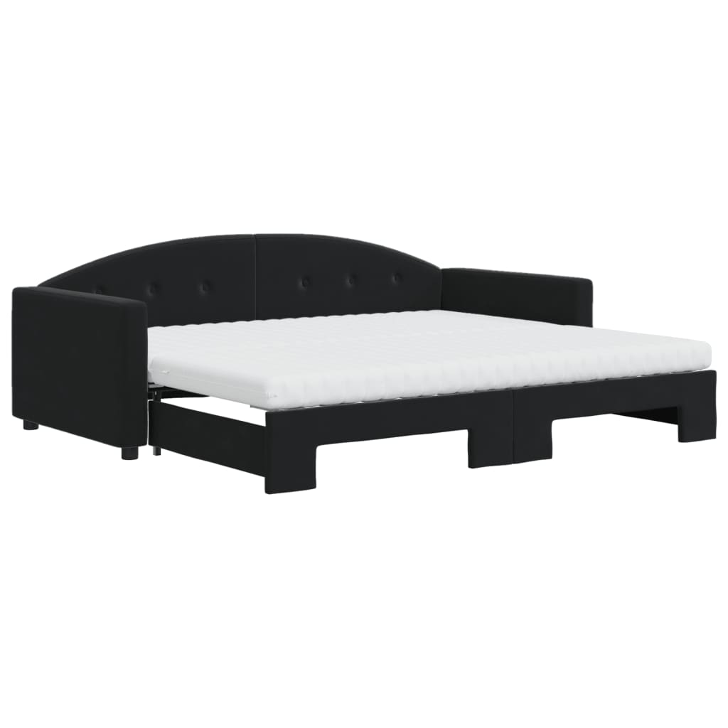 Daybed extendable with mattresses black 90x190 cm velvet
