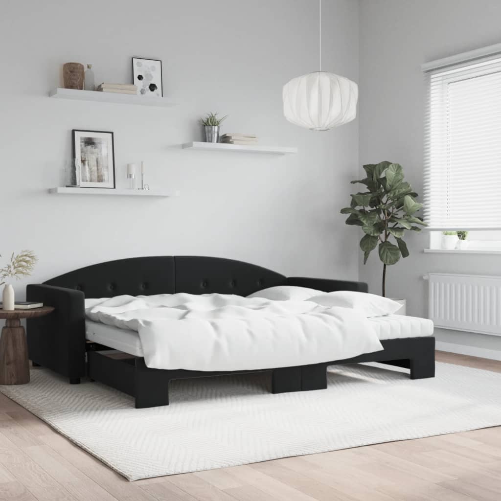 Daybed extendable with mattresses black 90x190 cm velvet