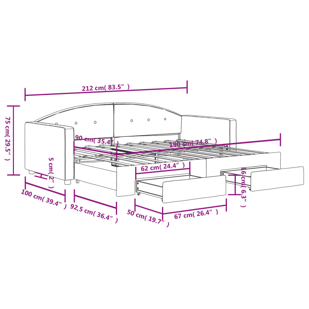 Tagesbett Ausziehbar mit Schubladen Dunkelgrau 90x190 cm Samt