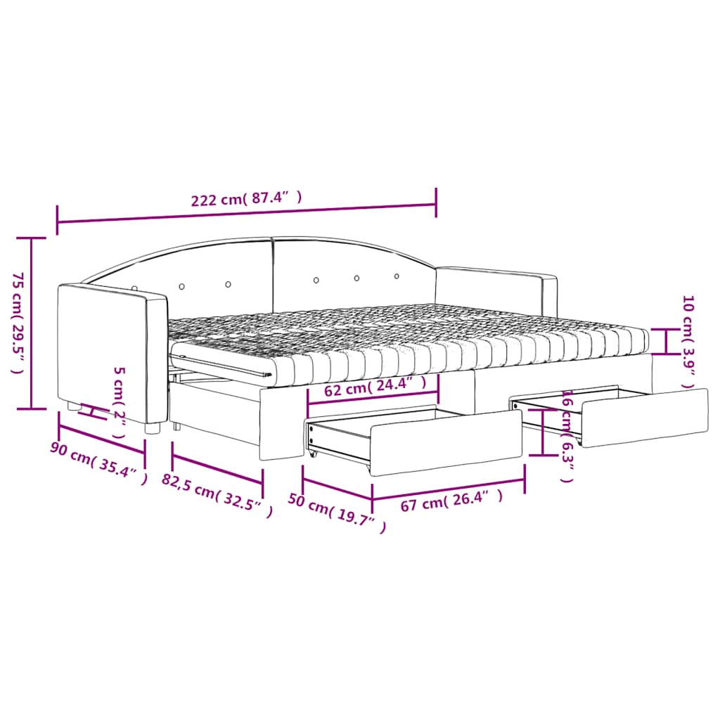 Tagesbett Ausziehbar mit Schubladen Dunkelgrau 80x200 cm Samt