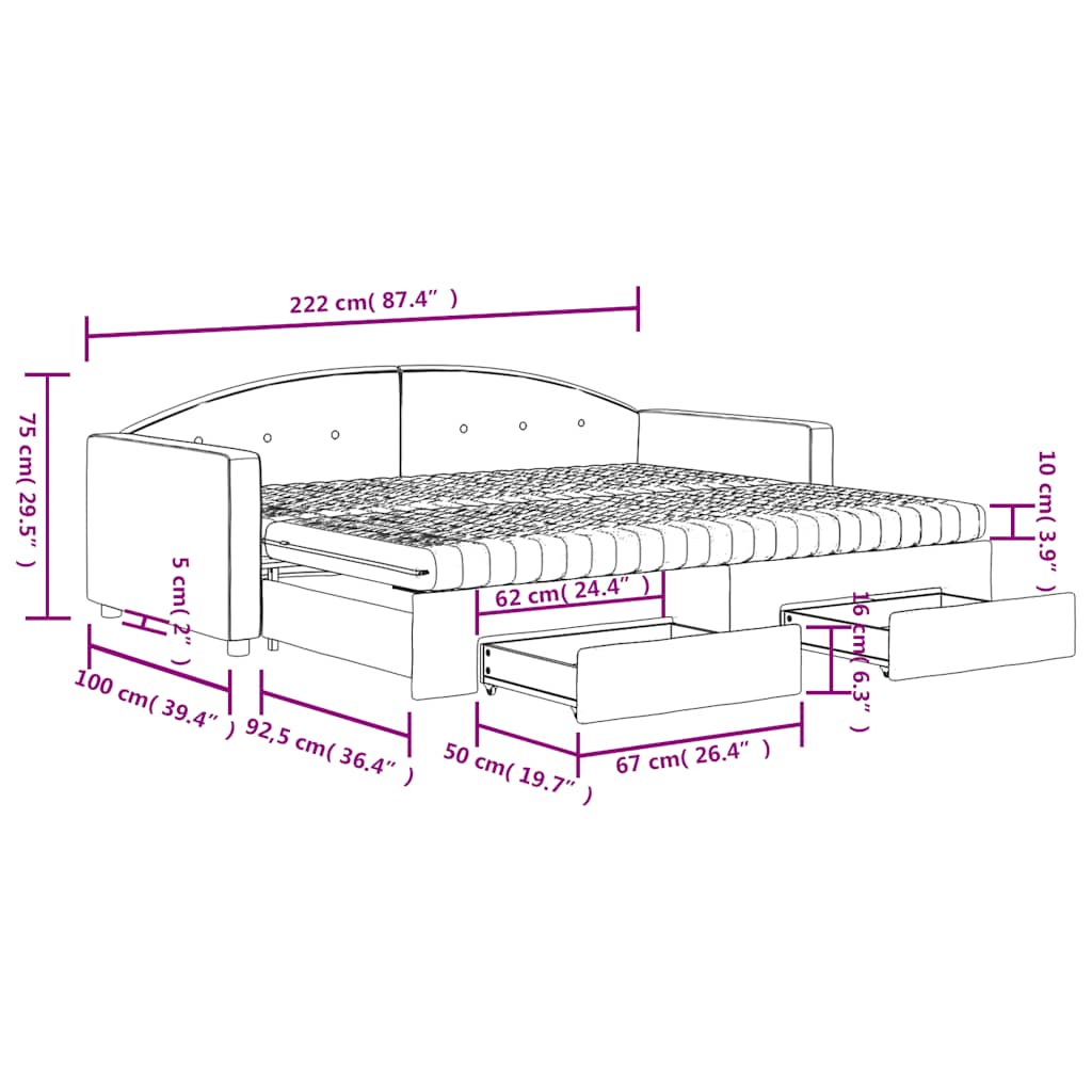 Tagesbett Ausziehbar mit Schubladen Dunkelgrau 90x200 cm Samt