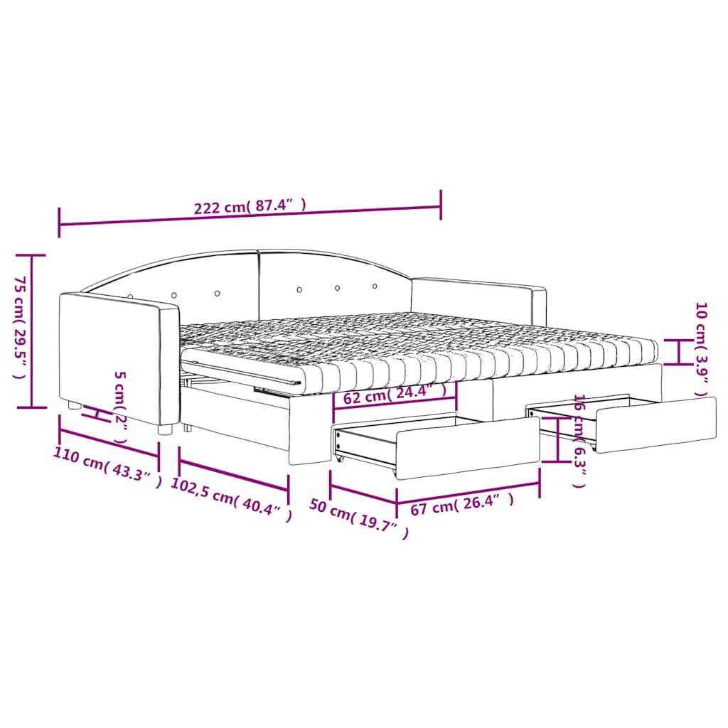 Tagesbett Ausziehbar mit Schubladen Blau 100x200 cm Samt