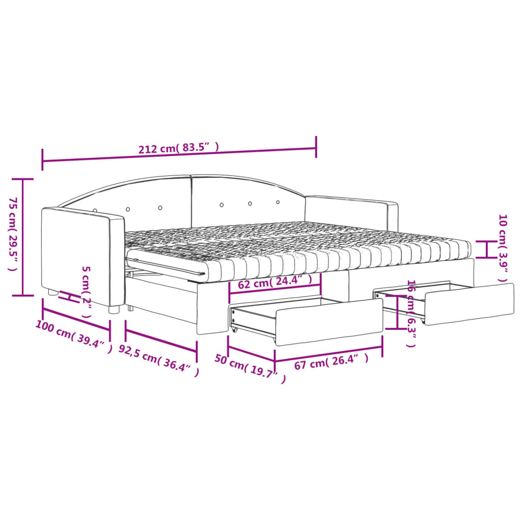 Tagesbett Ausziehbar mit Schubladen Schwarz 90x190 cm Samt