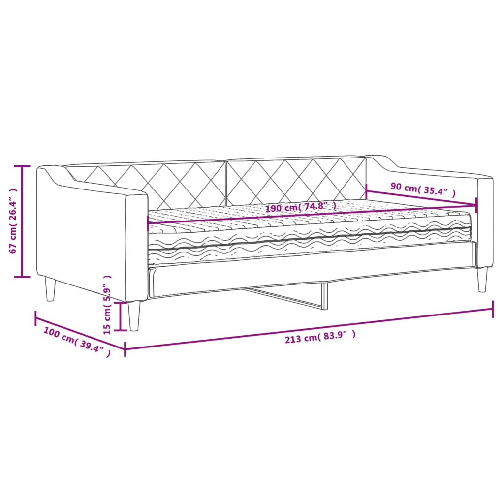 Tagesbett mit Matratze Dunkelgrau 90x190 cm Stoff