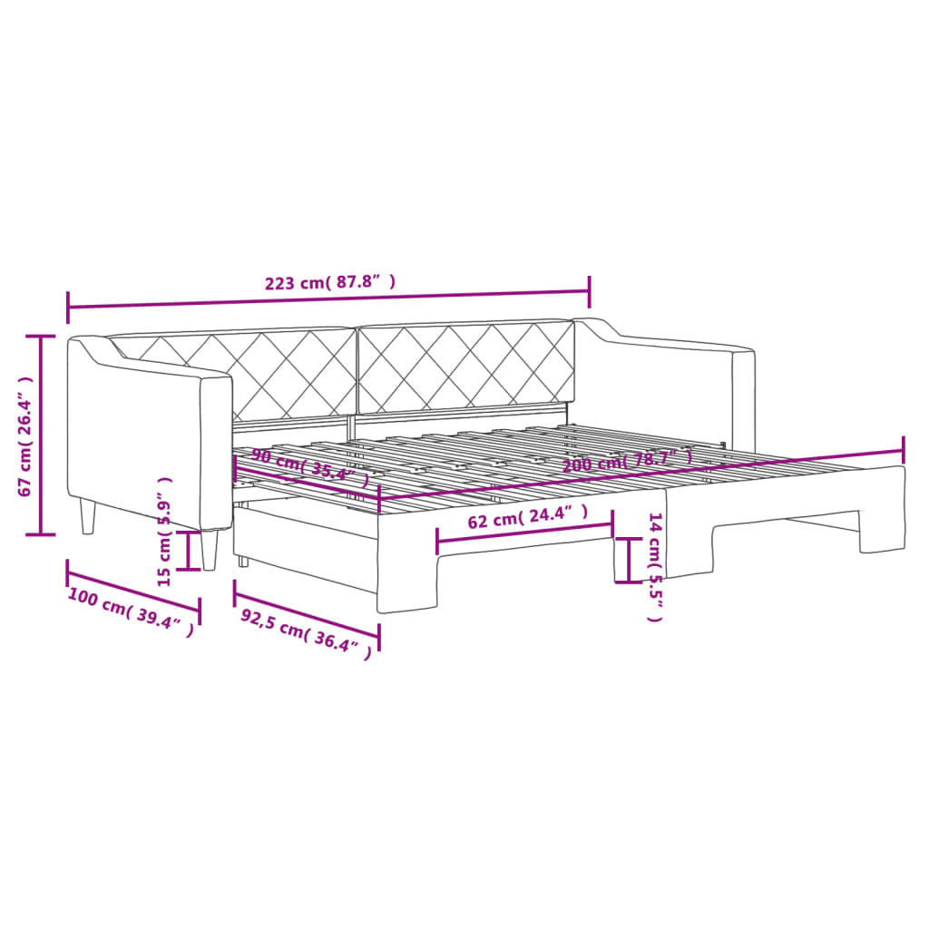 Tagesbett Ausziehbar Taupe 90x200 cm Stoff