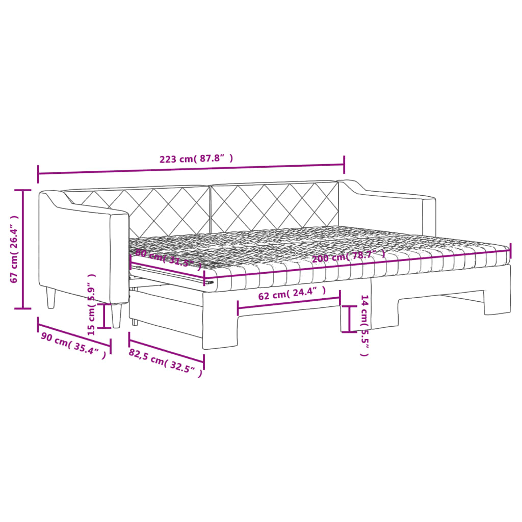 Tagesbett Ausziehbar mit Matratzen Dunkelgrau 80x200 cm Stoff