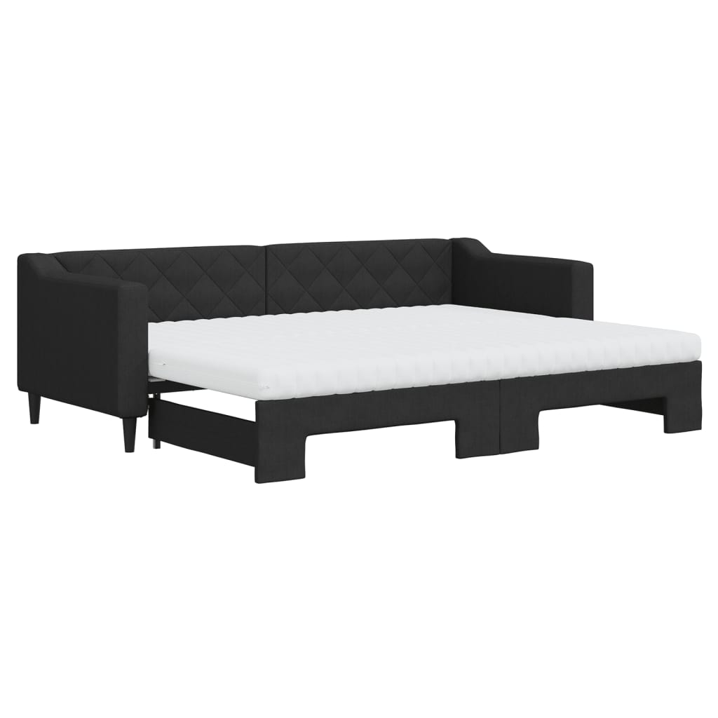 Daybed extendable with mattress black 80x200 cm fabric