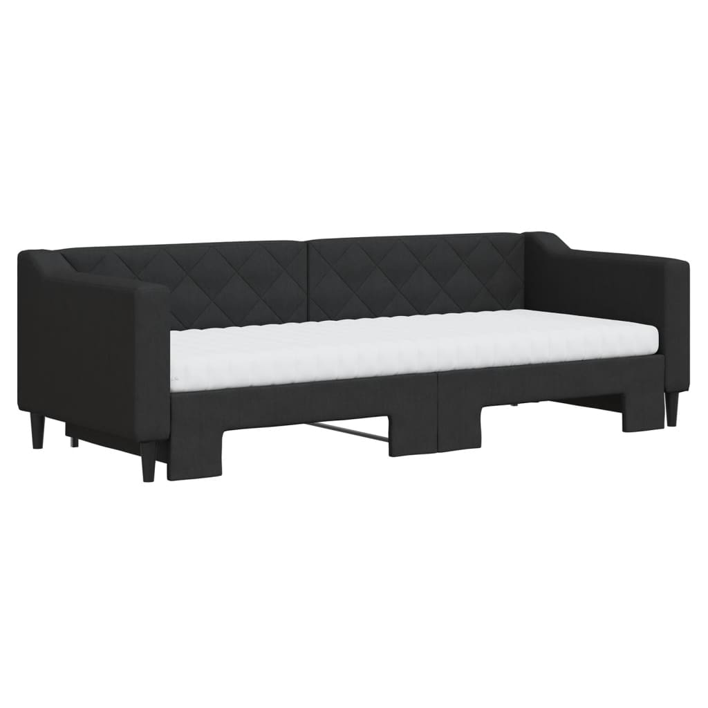 Daybed extendable with mattress black 80x200 cm fabric