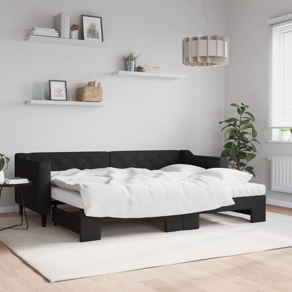 Daybed extendable with mattress black 80x200 cm fabric