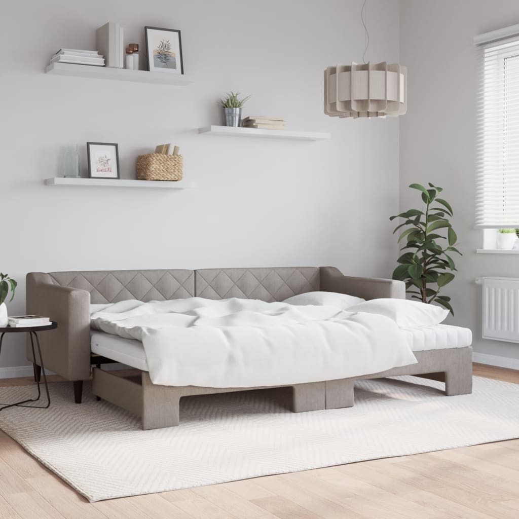 Daybed extendable with mattress taupe 80x200 cm fabric