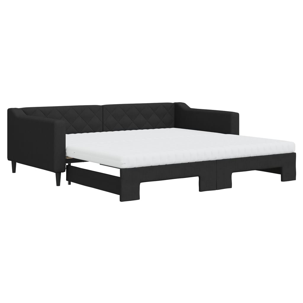 Tagesbett Ausziehbar mit Matratzen Schwarz 100x200 cm Stoff