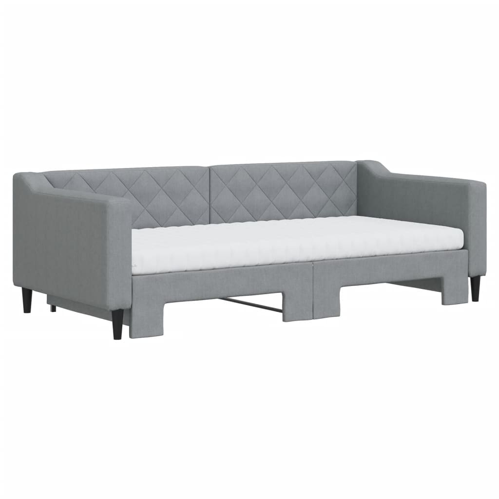 Tagesbett Ausziehbar mit Matratze Hellgrau 90x190 cm Stoff