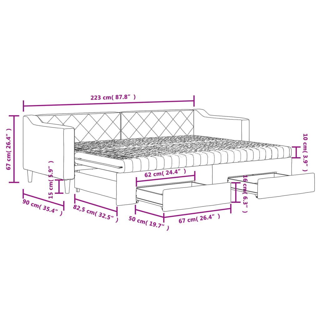 Tagesbett Ausziehbar mit Schubladen Dunkelgrau 80x200 cm Stoff