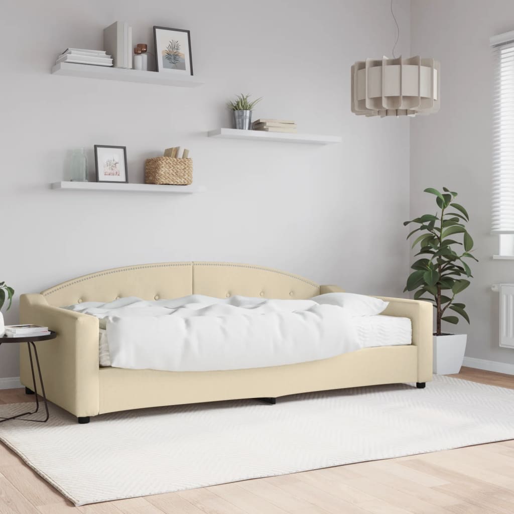 Daybed with mattress cream 100x200 cm fabric