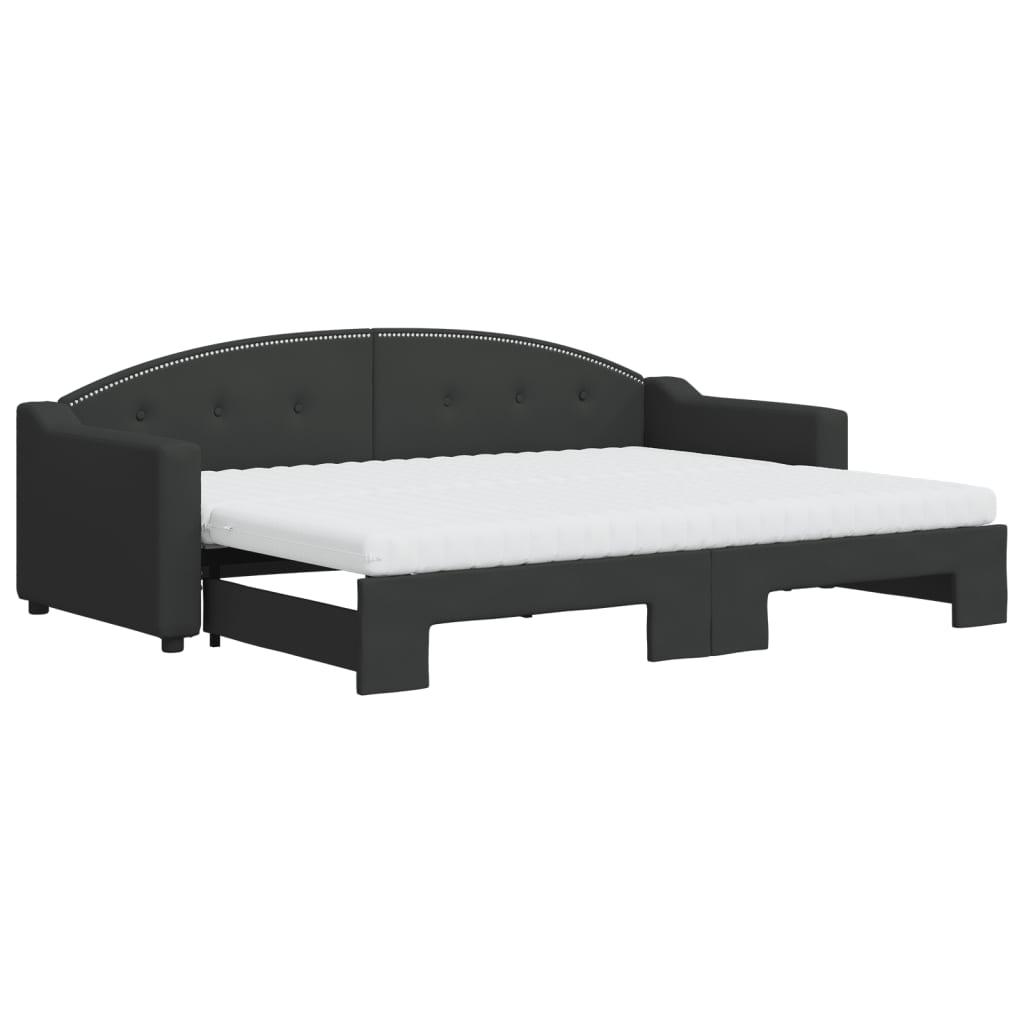 Daybed extendable with mattress black 80x200 cm fabric