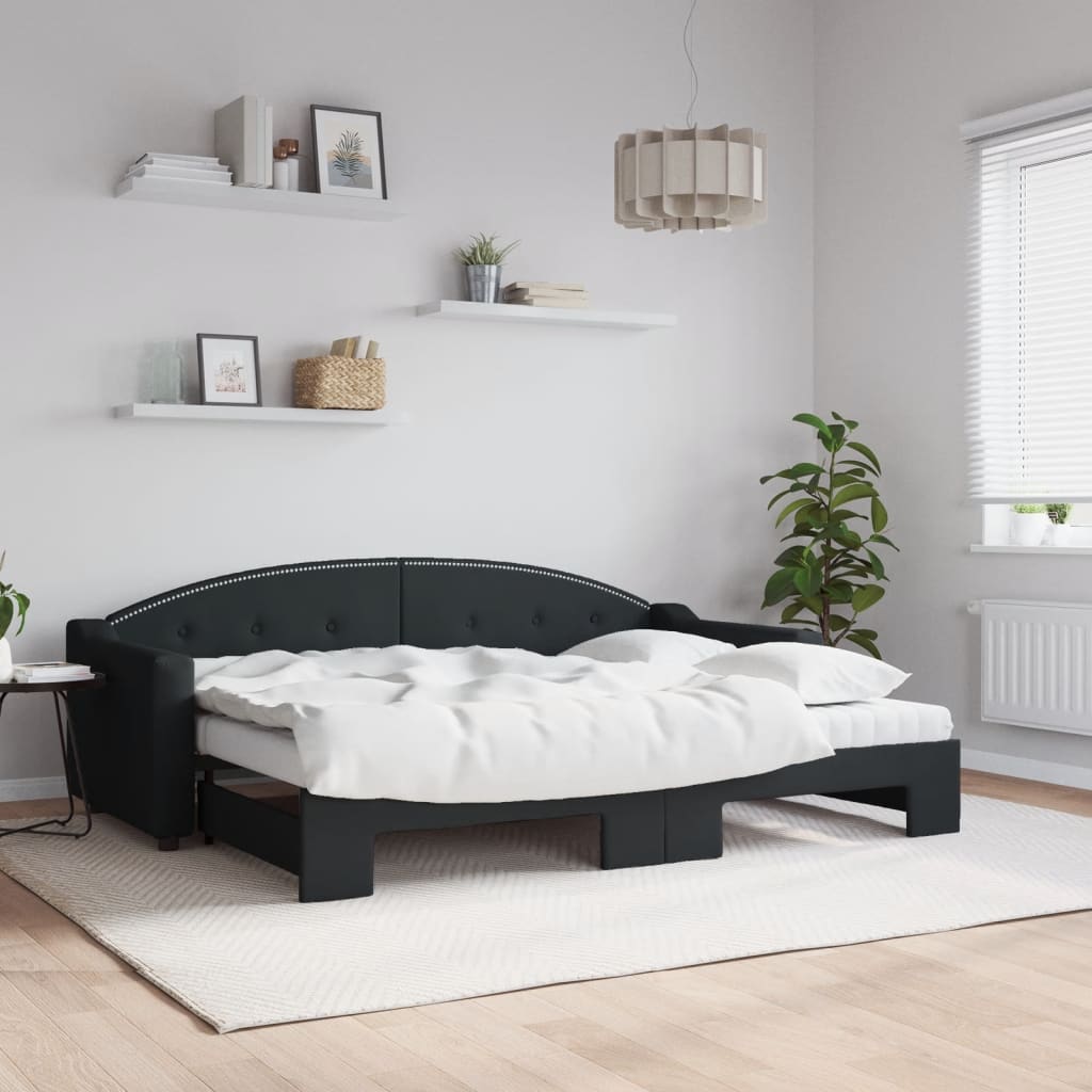 Daybed extendable with mattress black 80x200 cm fabric