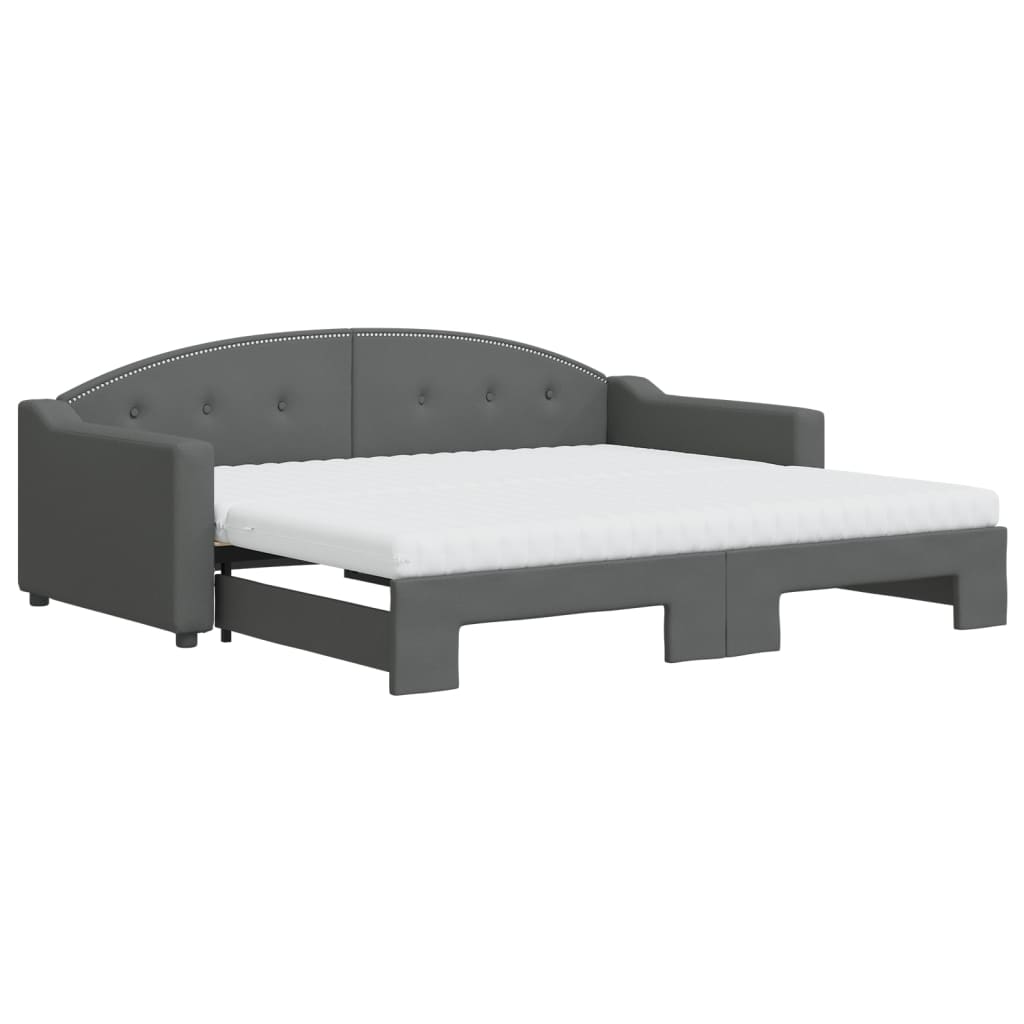 Tagesbett Ausziehbar mit Matratzen Dunkelgrau 90x190 cm Stoff